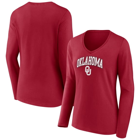 Women's Crimson Oklahoma Sooners Campus V-Neck Long Sleeve T-Shirt