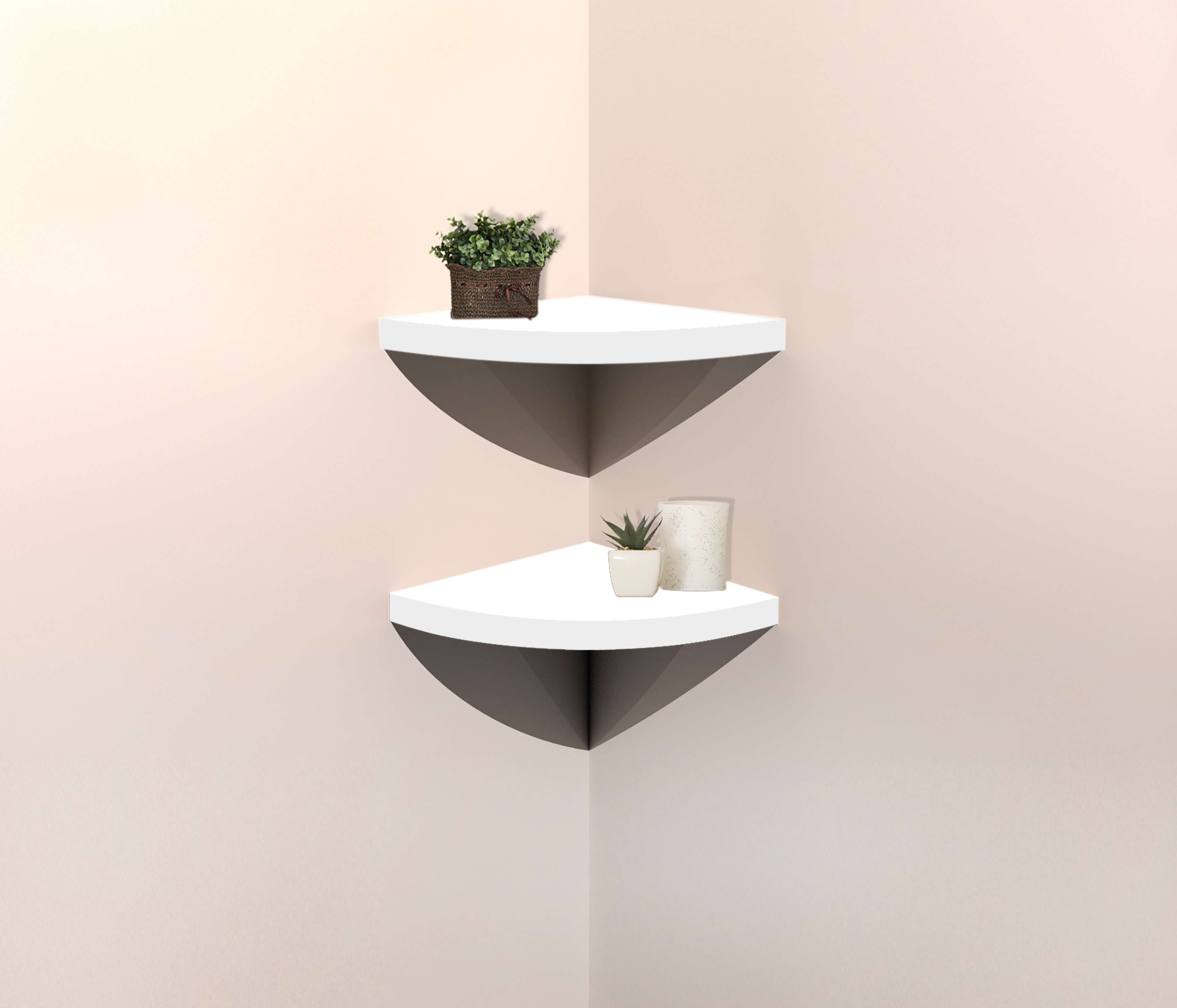 Mainstays 9.5" White Corner Wood Shelves, Set of 2