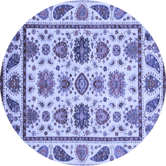 Ahgly Company Machine Washable Indoor Round Abstract Blue Modern Area Rugs, 6' Round