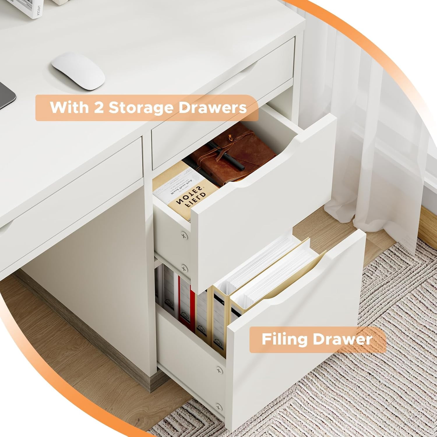 DreamCurship 48” Computer Desk with 4 Drawers, Home Office Desk for Work and Study, Writing Desk for Small Space, White