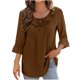 thumbnail image 3 of Top marrón,Blusa informal de manga 3/4 para mujer, estilo vendaje, mezcla de algodón y lino, cuello redondo, corte holgado, ideal para primavera y verano, sopatenor, 3 of 8