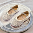 thumbnail image 2 of Staki Girls Party Shoes Girls Dress Shoes Mary Jane Wedding Party Heel Glitter Bow Princess Flower Shoes for Kid Toddler Beige,12 Little Kid, 2 of 6