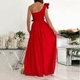 thumbnail image 4 of Abcnature Womens Maxi Dress, Women Solid Slimming One Shoulder Ruffles Split Dress, Plus Size Summer Casual Long Dresses, Wedding Guest Dresses Beach Party Dress Red XL, 4 of 6
