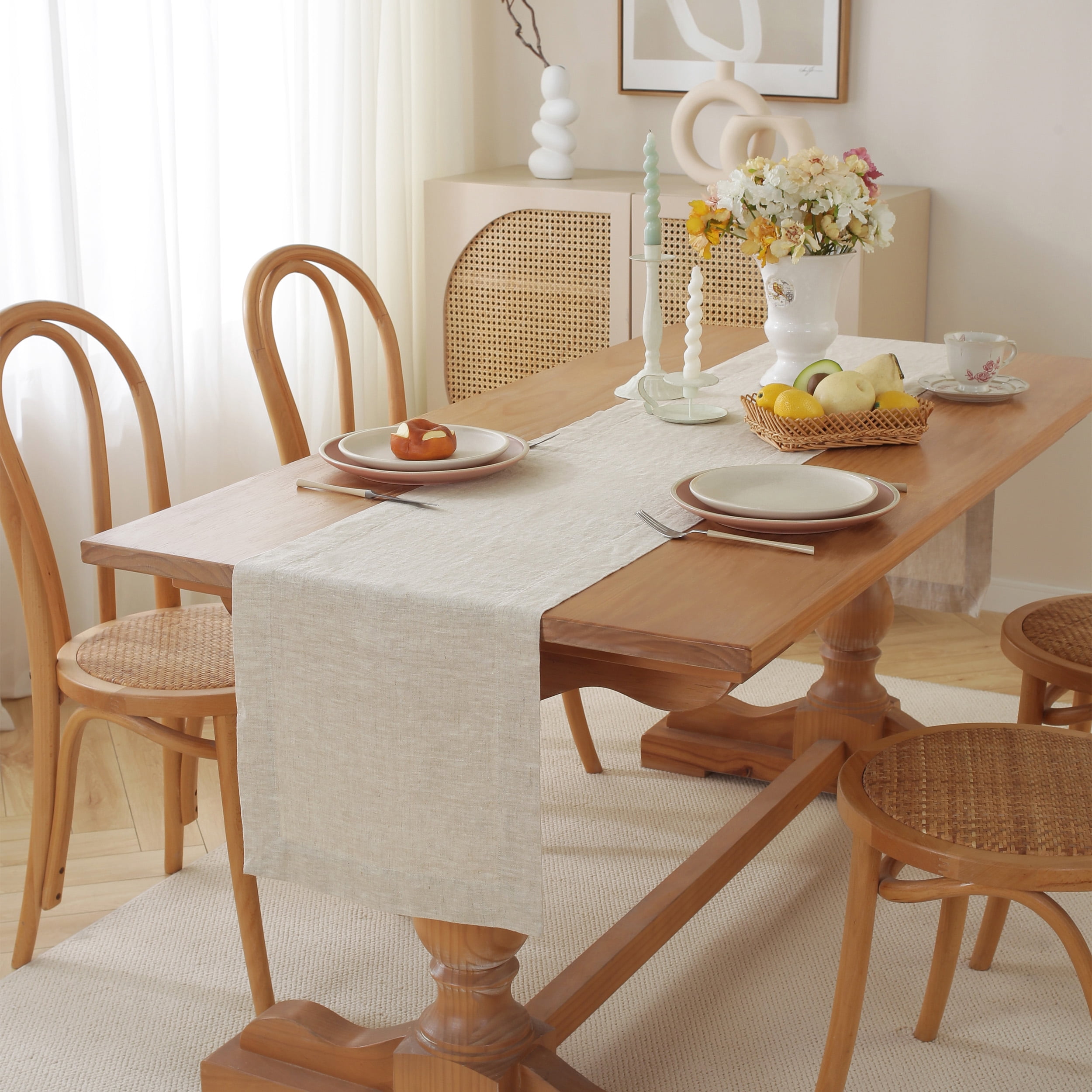 100% Pure Linen Natural Table Runner - 14x120 Inch French Linen Table Decor for Dining, Holidays, Christmas, and Weddings - Natural