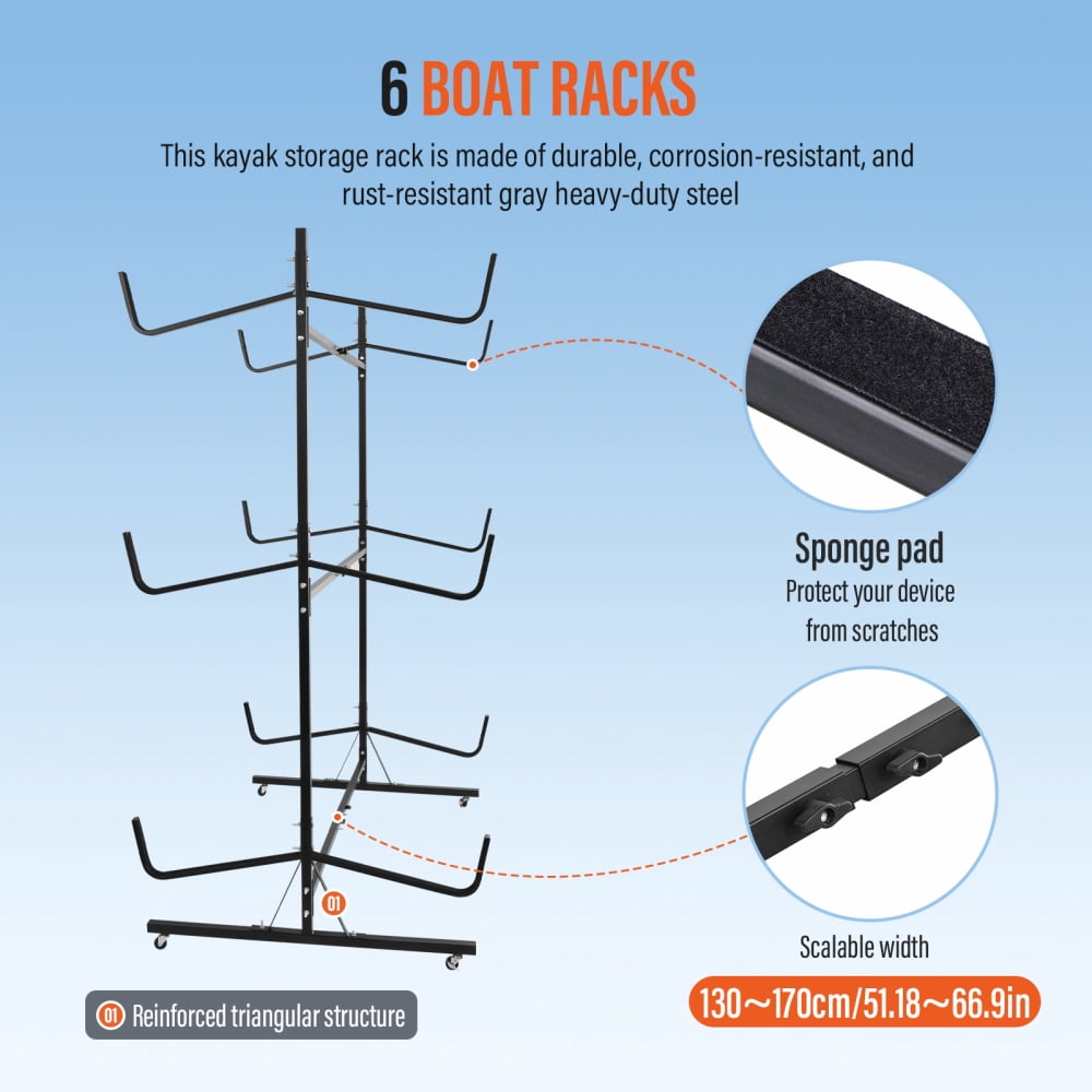Adjustable Multi-Purpose Watercraft Organizer - 6-Slot Kayak/Canoe Rack for Docks & Garages