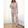 thumbnail image 2 of Conjunto de pijama navideño para mujer, de satén de seda, con estampado de cascanueces, camisa de manga larga con botones y pantalones de pierna ancha, 2 piezas, ropa de dormir bonita de Papá Noel, 2 of 5