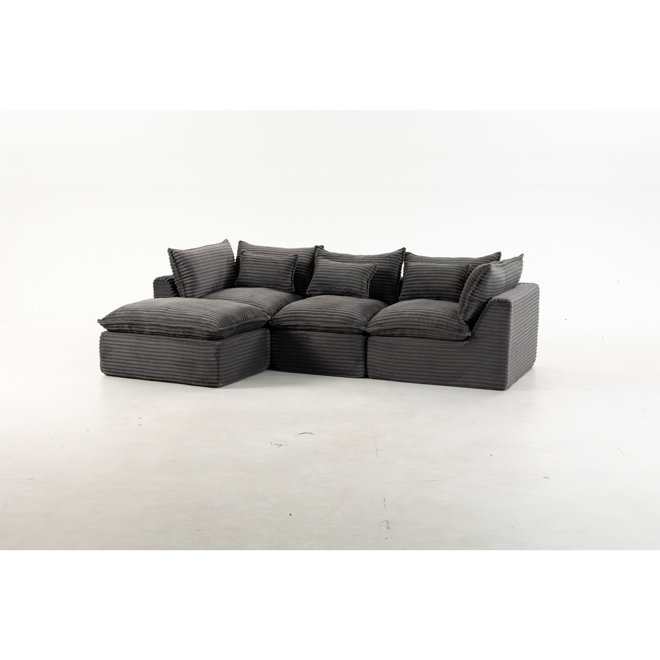GDF Studio Lunas 102.3" Oversized Modular Corduroy Cloud Sectional Sofa, 3-Seat Comfy Couches with Ottoman, Grey