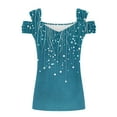 thumbnail image 4 of ZQUUVOU Women's T-Shirt Square Neck Cold Shoulder Printed Floral Short Sleeve Blouse Sky Blue (2XL), 4 of 7