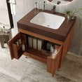 thumbnail image 5 of 30" Waterproof Wood Bathroom Organizer, Space-Saving Freestanding Cabinet with Marble Top, Retro Bathroom Vanity with Ceramic Sink for Bathroom, Brown,Gold,Walnut,White, 5 of 9