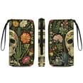 thumbnail image 2 of Womens Wallet Bifold Ladies Cluth Bag Wristlet Wrist Strap Long Purse Skull Flowers Illustration Design, 2 of 6
