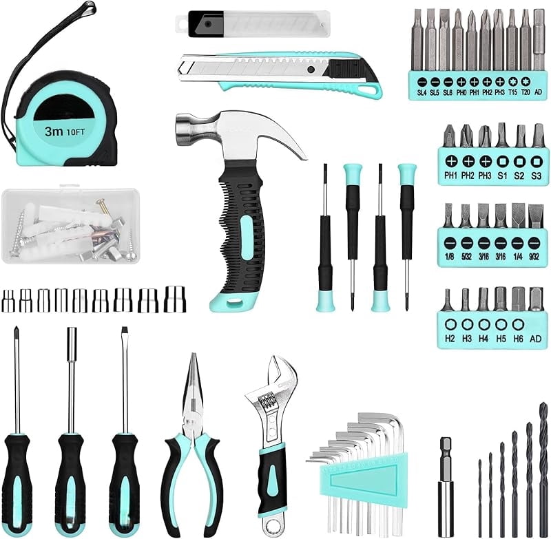 126 Piece Drill Sets, Tool Set with 8V Blue Cordless Drill, Home Tool Kit with Drill, Hand Tool Kits for Women