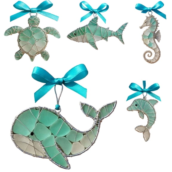 Upgraded Handmade Sea Glass Oceans Ornament Beach Themed Home Decor Coastal Driftwood And Glass Art For Shelf Tabletop Or Bathroom Natural Beach Cottage Style Decor X