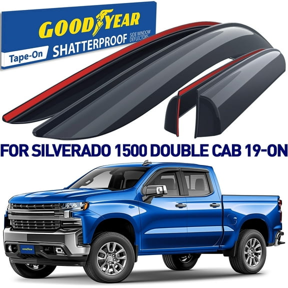 Goodyear Shatterproof Window Deflectors for Trucks Chevrolet (Chevy) Silverado/GMC Sierra 2019-2025 Double Cab, Tape-on Rain Guards, Vent Deflector, Vent Visor, Truck Accessories, 4pcs-GY003220LPf2