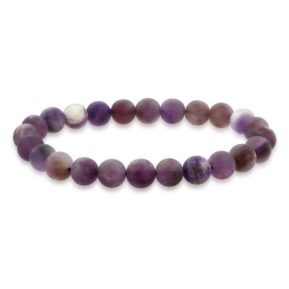 Matte Shades of Purple Tan Sage Amethyst Agate Round Bead Ball 8MM Stacking Stretch Bracelet for Women Men Teen Unisex
