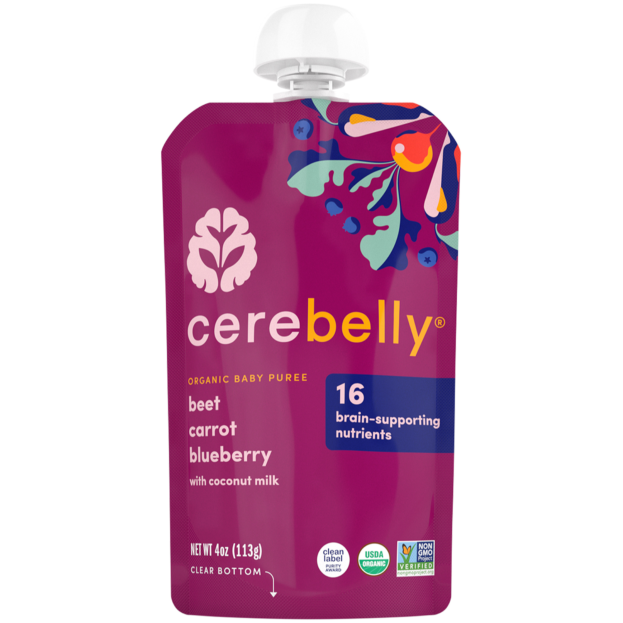 Cerebelly Organic Stage 2 Beet Carrot Blueberry with Coconut Milk Baby Food, 4 oz Puree
