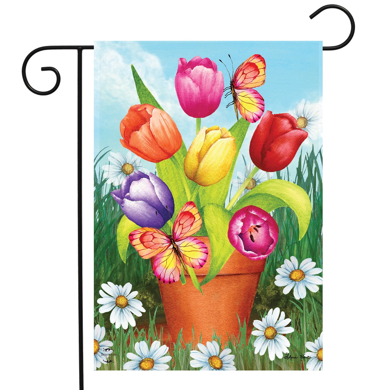 Pansy Pot Spring Garden Flag Double Sided Birds Floral 12.5" x 18" 