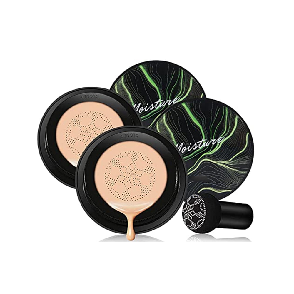 Dicasser Air Cushion CC Cream Mushroom Head Foundation, Moisturizing BB Cream Makeup Long Lasting Matte Concealer (2PCS/Natural)