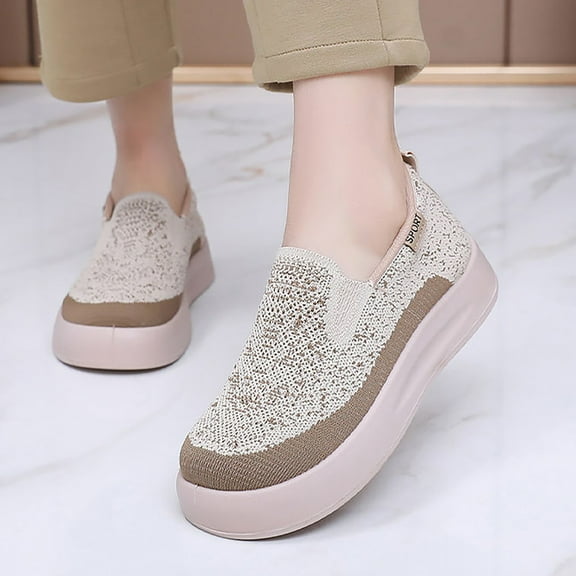 XIMIN Women's Mesh Loafers Chunky Sole Slip On New Shoes Single Casual Daily Mother Shoes Non-Slip Soft Sole Comfort Lightweight Travel Shoes Fashion Sneaker ﻿