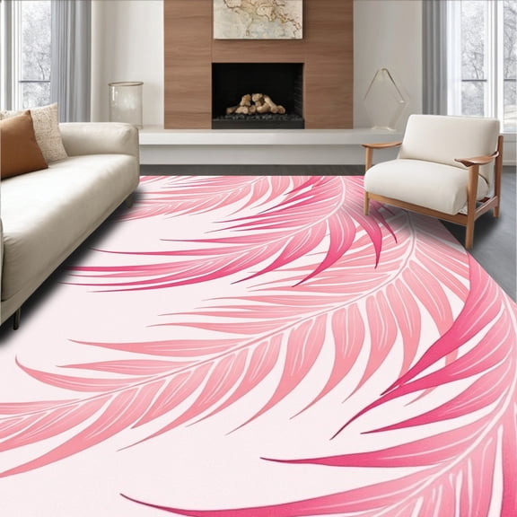 Flatwoven High Traffic Area Rug, Luxurious Feathery Cascade With Delicate Swirl, Non Slip, Stain Resistant, Washable Area Rugs for Living Room, Bedroom(Pink, 4X6)