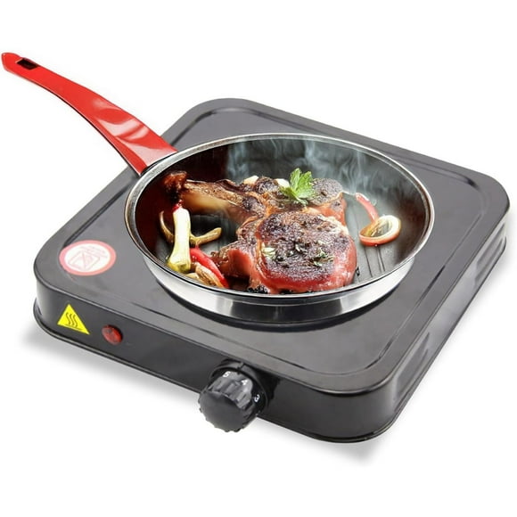 Electric Countertop Single Burner, 1000W Cooktop with 6.1 Inch Cast Iron Hot Plate, Temperature Controls, Easy to Clean, Black