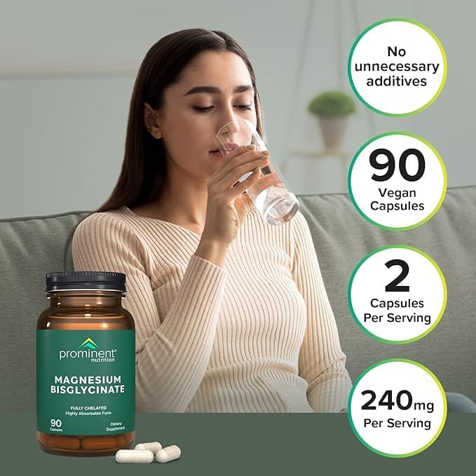 Prominent Nutrition Magnesium Bisglycinate Capsules, Brain Health Support, Magnesium Supplement, 240 mg, 45 Day Supply - 2 Pack
