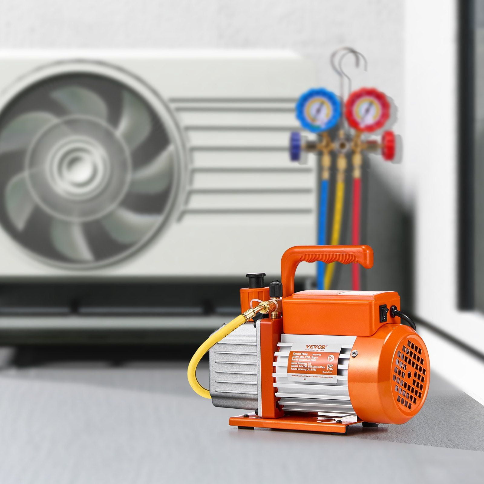 Vacuum Pump 5 CFM HVAC Single Stage Rotary Vane Vacuum Pump with Pure Copper Motor, Oil Included, 1/4" SAE & 1/2" ACME Ports, Cooling Fan, Filtration System, Compatible with R22, R134a, R410a