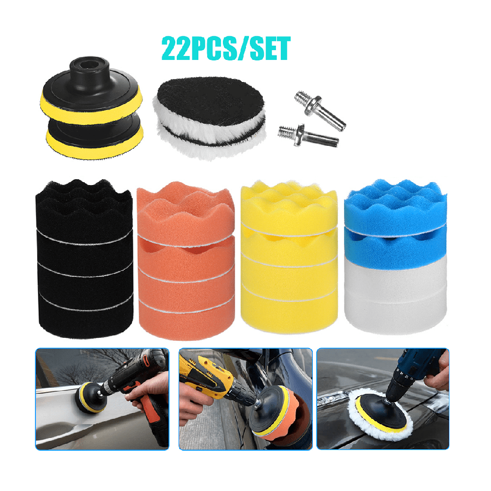 22 Pcs 3" Polishing Pad Sponge Buff Buffing+1 Pcs Cleaning Tool For Car Polisher 