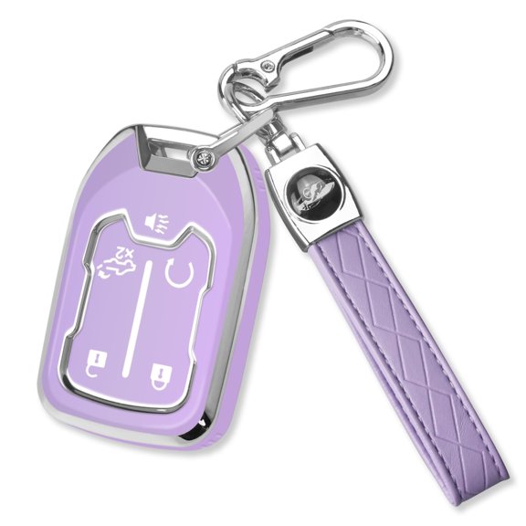 5-Button Soft TPU Key Fob Case for GMC Acadia, Sierra, Terrain, and Chevrolet Silverado 1500, 2500HD, 3500HD – Chrome Trim Protective Cover with Keychain Accessory
