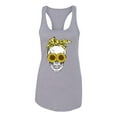 thumbnail image 2 of Skull Sunflower Skeleton Bandana Inspirational/Christian Ladies Racerback Tank Top, Heather Grey, Small, 2 of 3
