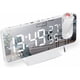 thumbnail image 1 of Reloj despertador con proyector, radio despertador con temperatura, humedad, pantalla de espejo LED de 7,5 pulgadas, repetición de alarma dual, brillo de 4 pantallas con función de atenuación, 1 of 5