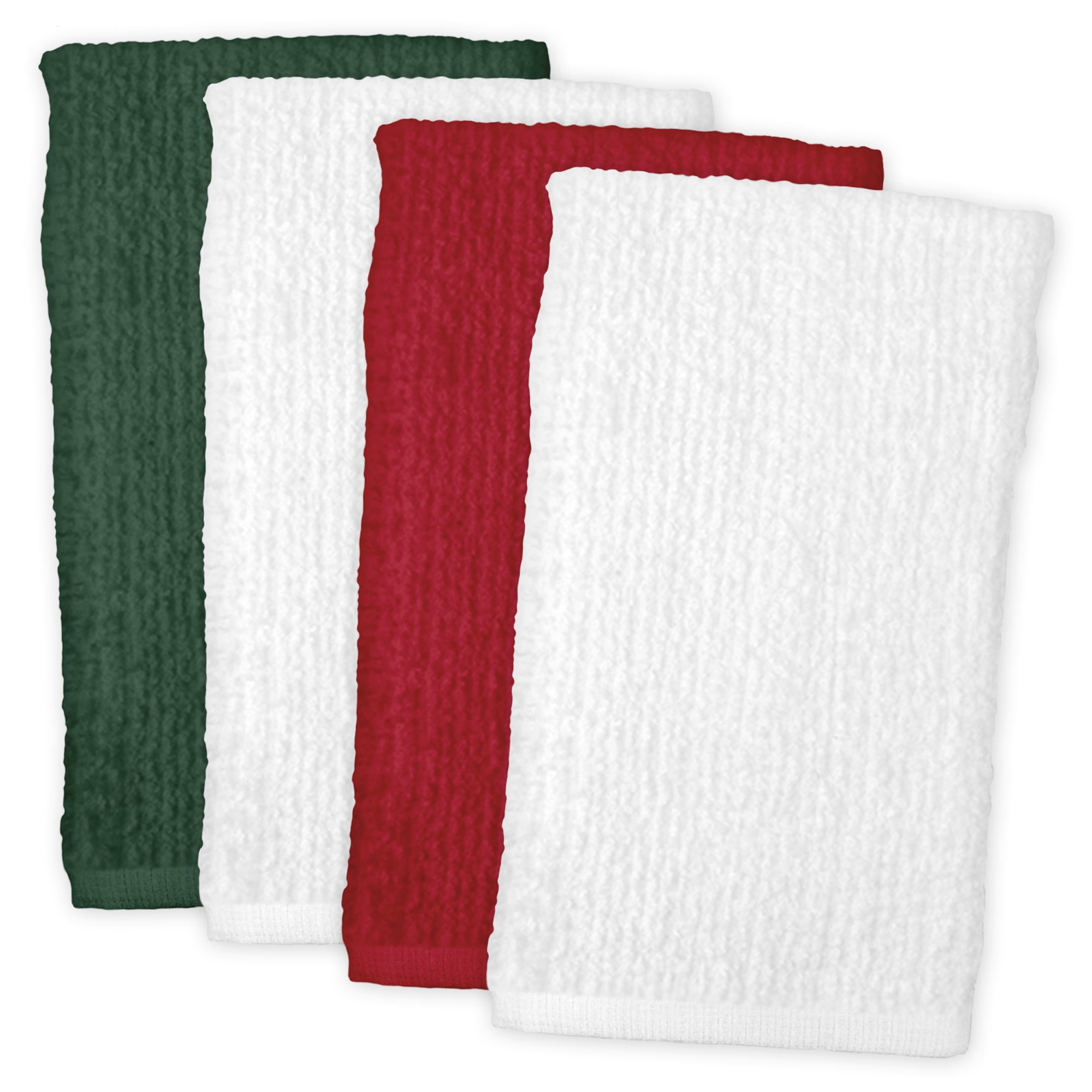 Set of 4 White and Green Solid Kitchen Towels 19"