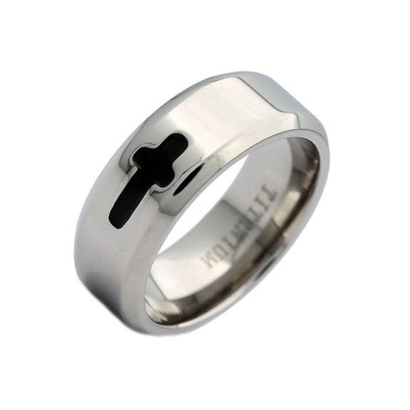 7mm Titanium Polished Finish Cross Design Wedding Band Ring