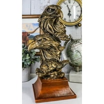 Patriotic Rustic American Bald Eagles Head Bust Figurine With Faux Wood Stand