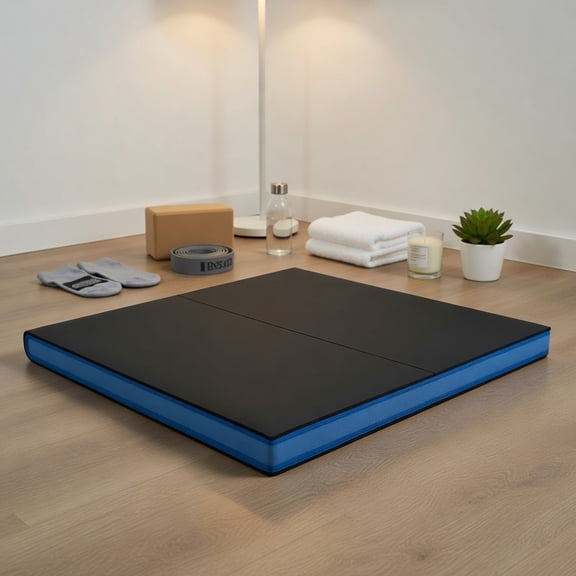 Topcobe Bi-Fold Gymnastics Mat Thick Folding Exercise Mat with Carrying Handles-Black, Workout Equipment for Indoor Outdoor