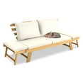 Gymax Adjustable Patio Sofa Daybed Acacia Wood Furniture w/ White