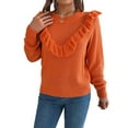 thumbnail image 2 of Cable Knit Striped Sweater for Women Crew Neck Oversized Long Sleeve Pullover Fall Winter Sweater Orange Color S, 2 of 10