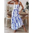 thumbnail image 3 of Womens Royal Blue Floral Print Tie Back Maxi Dress Summer Boho Beach, 3 of 7