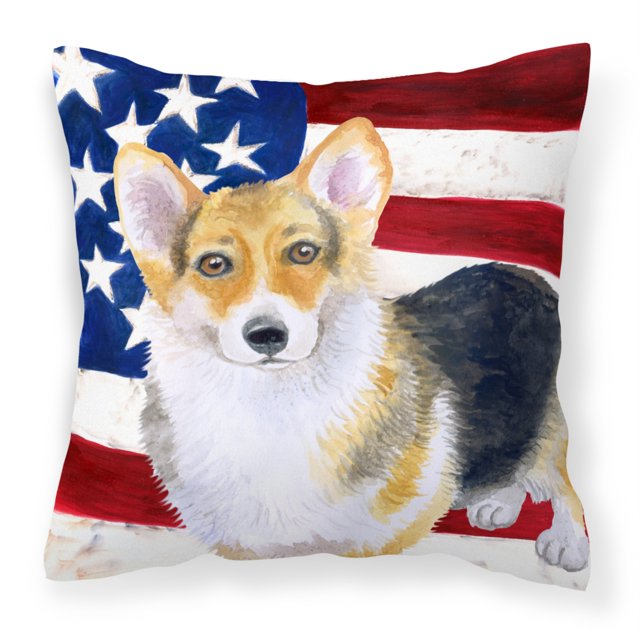 "Treasures BB9642PW1414 Pembroke Corgi Patriotic - Almohada de lona para exteriores, bandera estadounidense de Estados Unidos" Caroline's Treasures BB9642PW1414