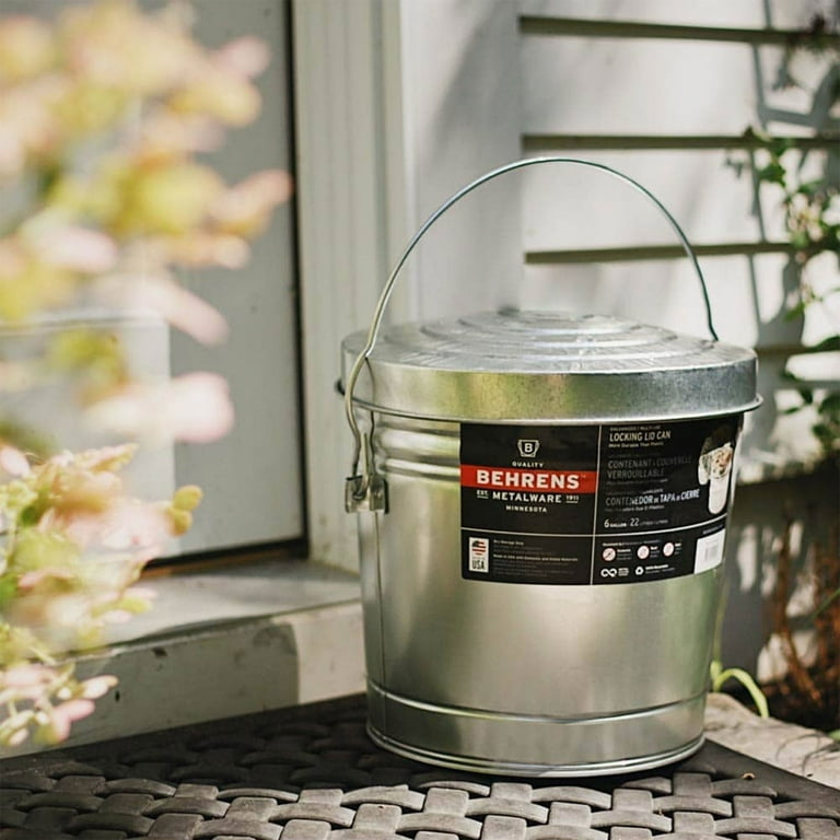 Behrens 6 Gallon Galvanized Steel Trash Can, Locking Lid, Durable