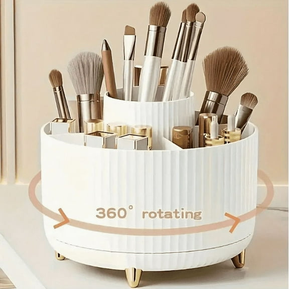 360° Rotating Makeup Organizer - 1pc Plastic Cosmetic Storage with 5 Compartments - Multi-Functional Holder for Brushes  Lipsticks  Skin Care Products  and Stationery - Durable Unscented