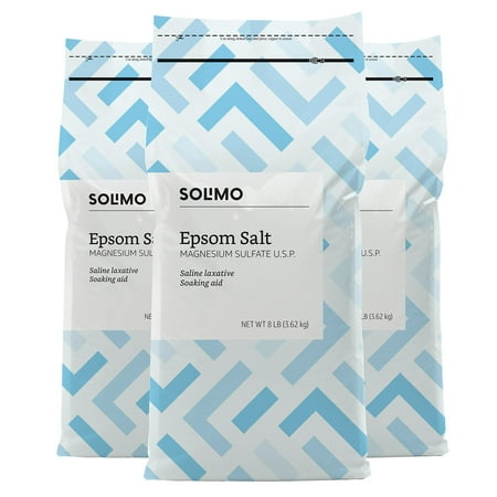 Amazon Brand - Solimo Epsom Salt Soak, Magnesium Sulfate USP, 8 Pound (Pack of 3) 8 Pound (Pack of 3)