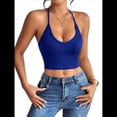 thumbnail image 3 of Camisola Básica de Tirantes Finos con Cuello en V y Canalé para Mujer (2025). Azul M, 3 of 9