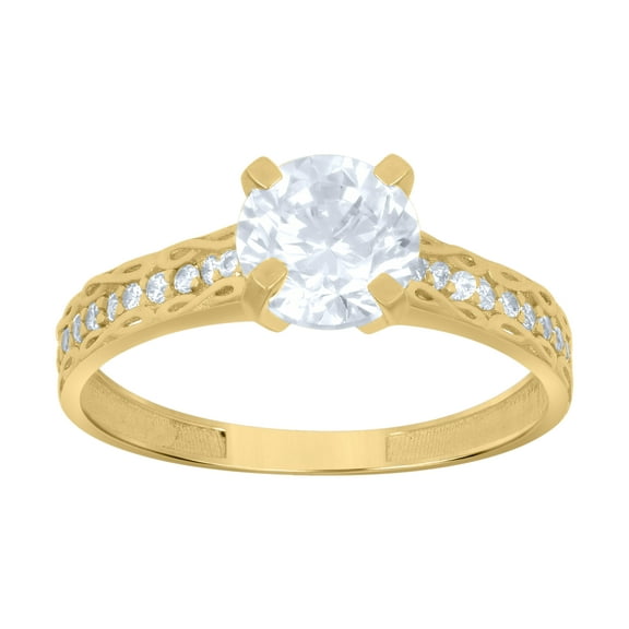 10kt Real Yellow Gold Womens Cubic-Zirconia Bridal Engagement Ring