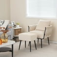 thumbnail image 2 of Giantex Velvet Accent Chairs w/Ottoman, Leisure Single Comfy Sofa Chair for Reading, Beige, 2 of 6