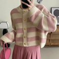 thumbnail image 4 of Cárdigans de punto a rayas para mujer, cárdigan holgado con botones, suéteres de estilo coreano, prendas de punto de manga larga, otoño e invierno, 2023, 4 of 5