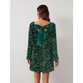 thumbnail image 3 of Minivestido HOCANDY con lentejuelas brillantes, manga larga sin espalda, verde, 3 of 5