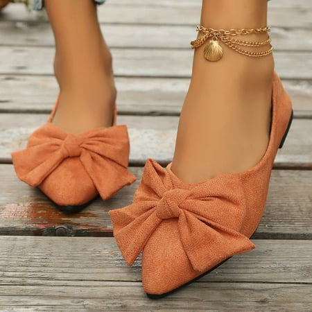 Just Released Women s Large Size Bow Flat Shoes  Suede Casual  Comfortable Slip-Ons  Pointed Toe  Work Fashion  Flat Heels  Comfortable Bow  Fashion Pointed  Work Flat Shoes  Plus Size Blouse