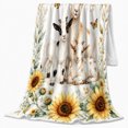 thumbnail image 2 of Three Goats Posed Together Among Golden Sunflowers, Soft Flannel Blanket with Pastoral Animal Watercolor Print, Housewarming Gift and Home Decor for Bedroom and Living Room, 2 of 7