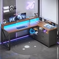 thumbnail image 4 of Farmhouse L-Shaped Desk with Power Outlets & LED Lights for Home Office, Large Computer Desk with Monitor Stand & Storage Drawer & File Drawer, Corner Computer Desk with 5 Open Storage Space, Black, 4 of 9