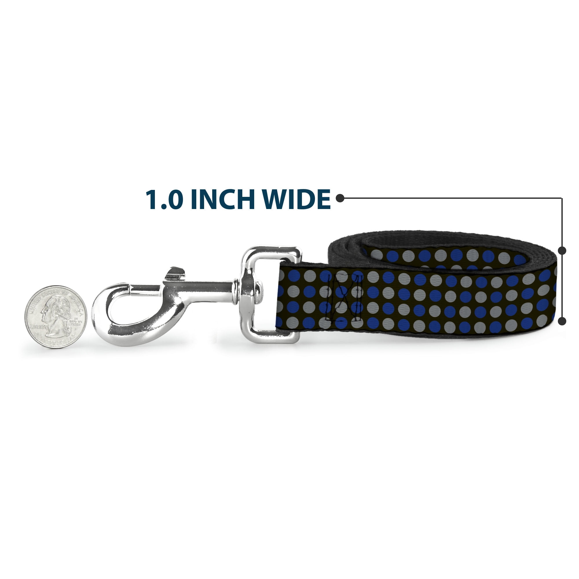 Buckle-Down Pet Leash, Dog Leash, Mini Polka Dots Black Blue Gray, 6 Feet Long 1.0 Inch Wide